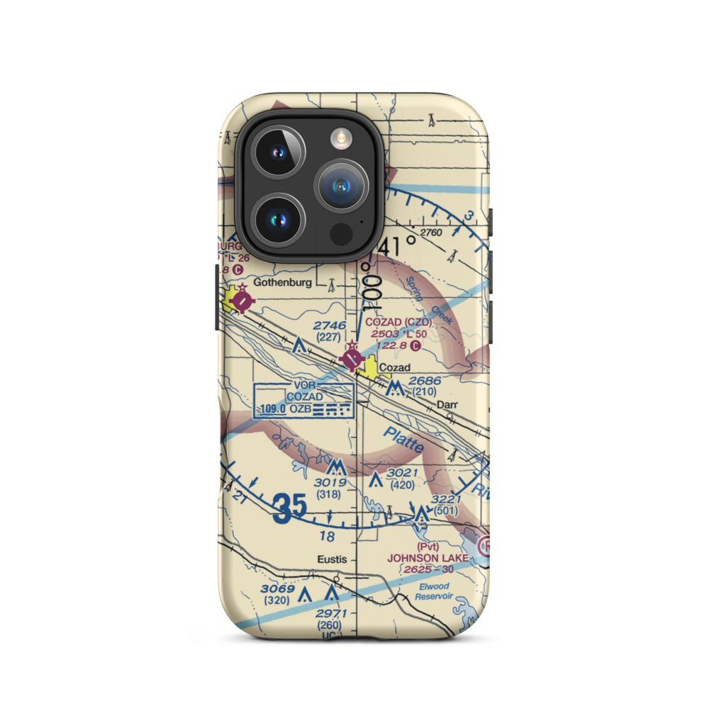Cozad Municipal Airport (CZD) VFR Sectional  Tough iPhone Case iPhone 16 Pro model shown
