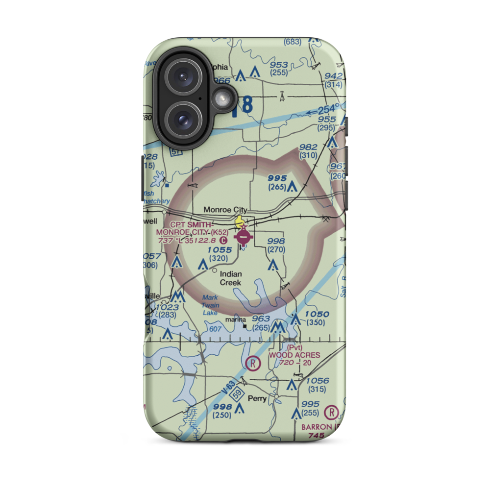 Cpt Ben Smith Airfield - Monroe City Airport (K52) VFR Sectional  Tough iPhone Case iPhone 16 Plus model shown