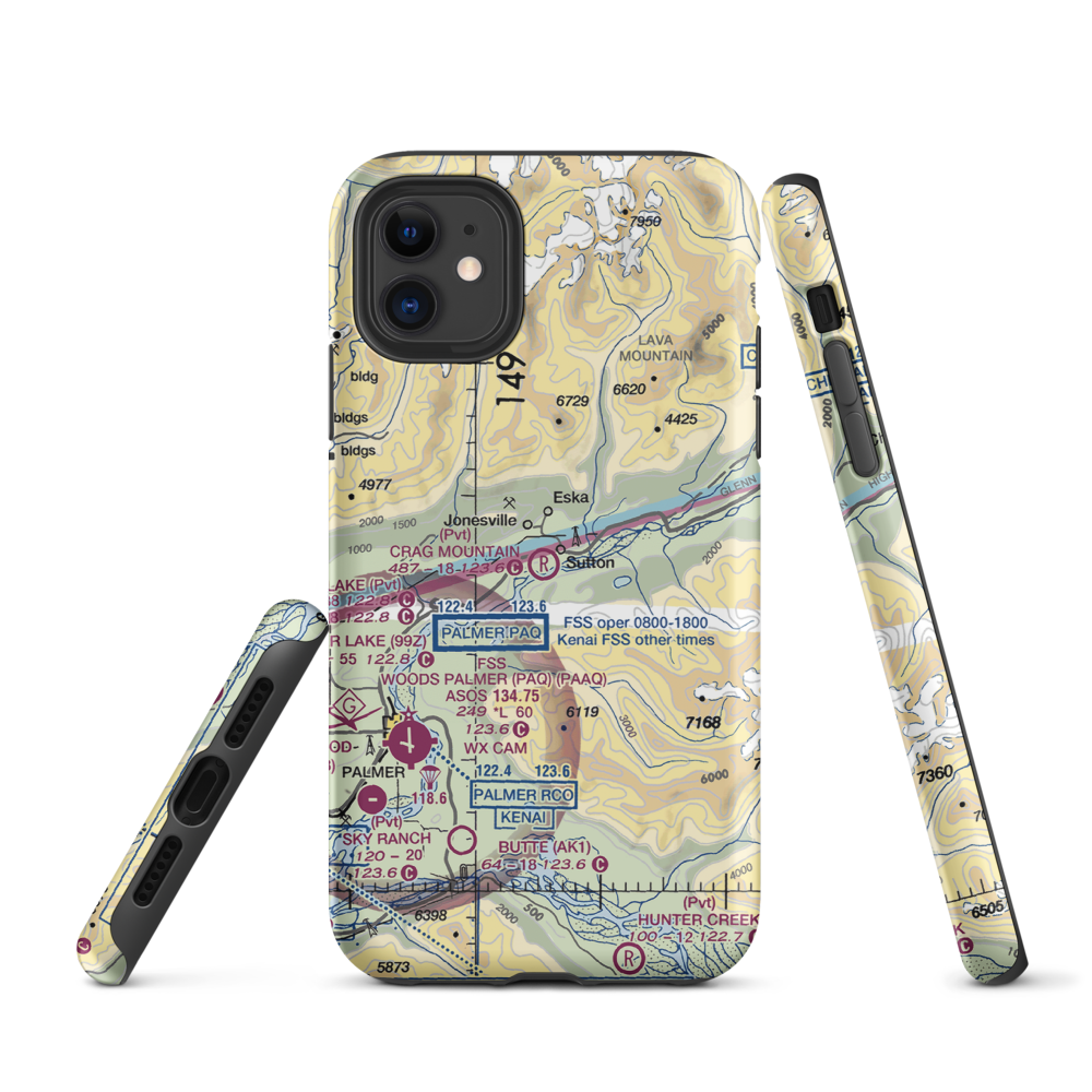 Crag Mountain Airport (52AK) VFR Sectional  Tough iPhone Case iPhone 11 model shown