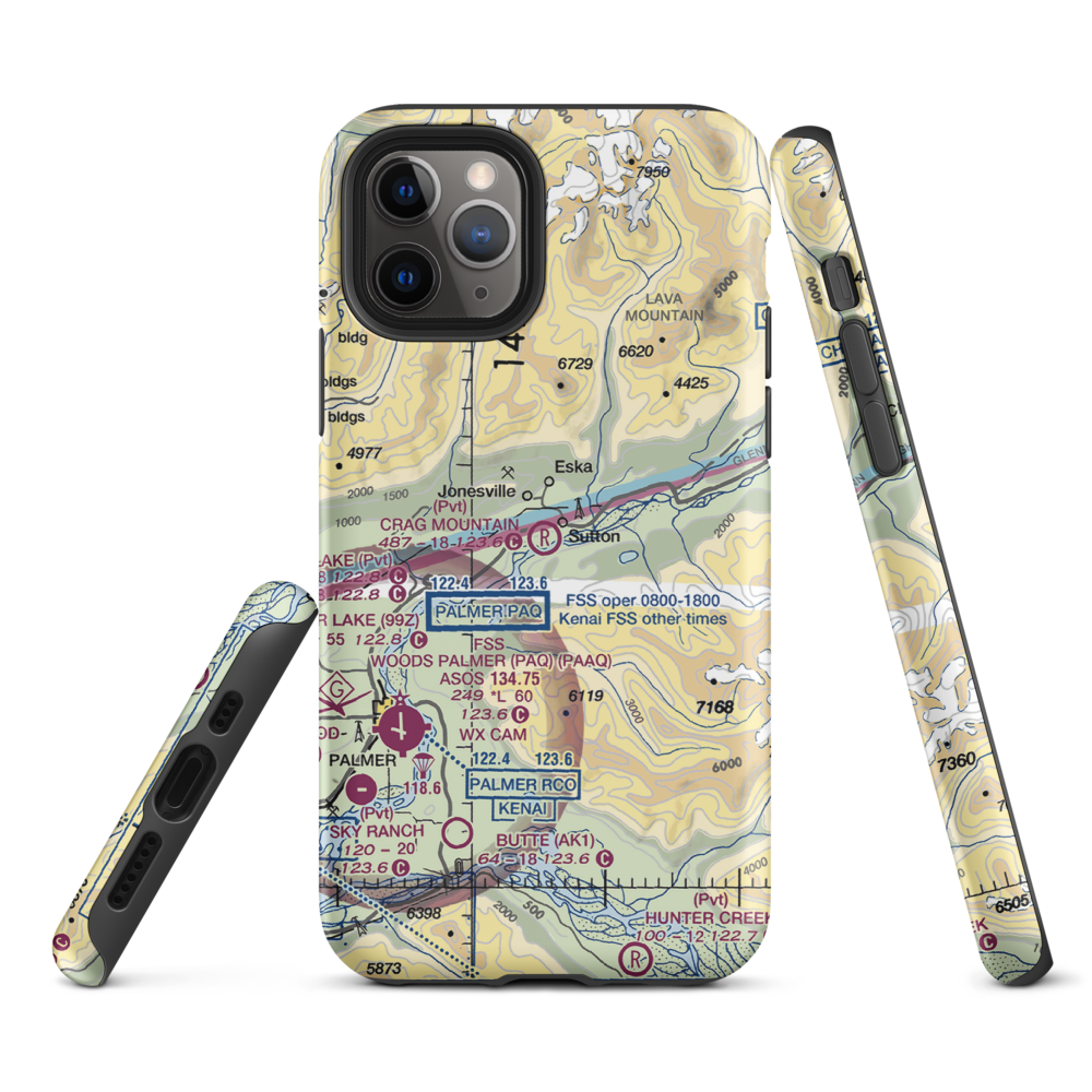 Crag Mountain Airport (52AK) VFR Sectional  Tough iPhone Case iPhone 11 Pro model shown