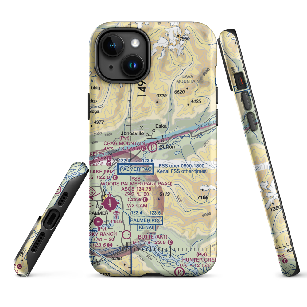 Crag Mountain Airport (52AK) VFR Sectional  Tough iPhone Case iPhone 15 Plus model shown
