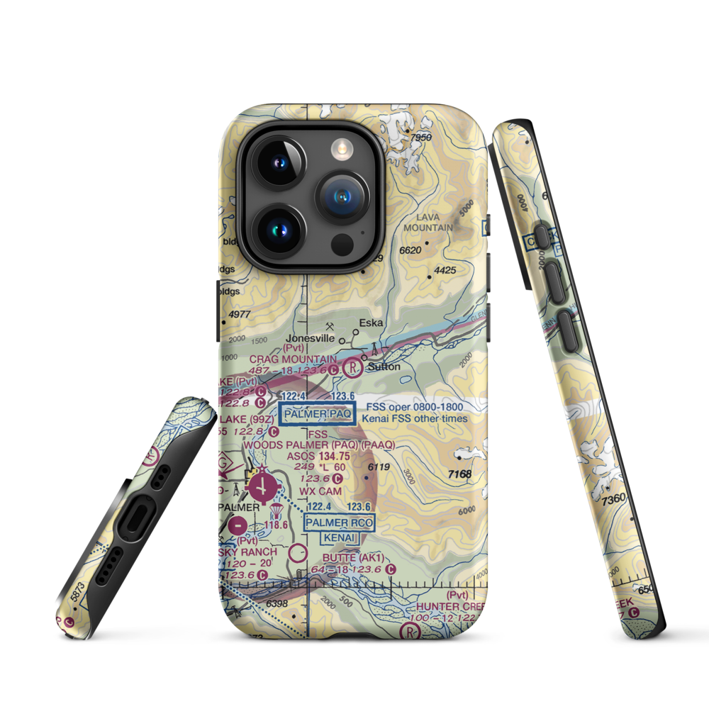 Crag Mountain Airport (52AK) VFR Sectional  Tough iPhone Case iPhone 15 Pro model shown