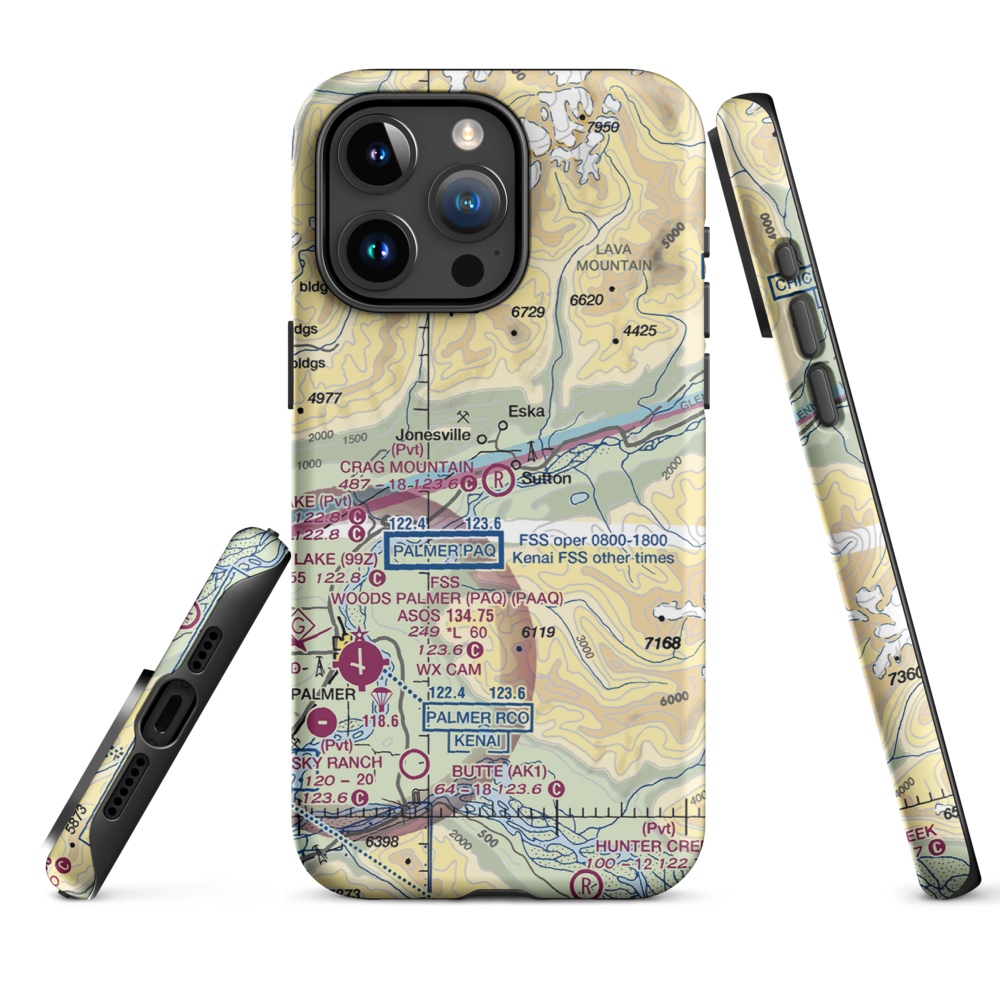 Crag Mountain Airport (52AK) VFR Sectional  Tough iPhone Case iPhone 15 Pro Max model shown
