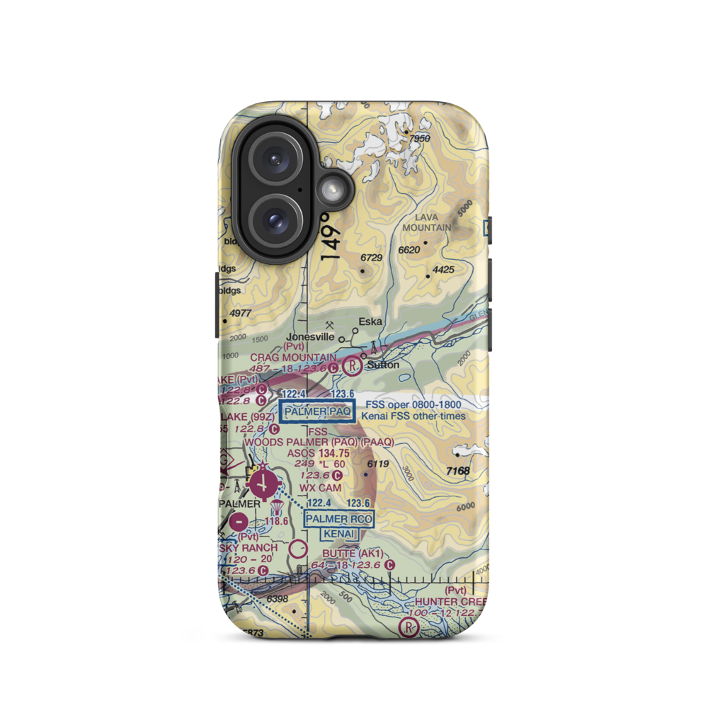 Crag Mountain Airport (52AK) VFR Sectional  Tough iPhone Case iPhone 16 model shown