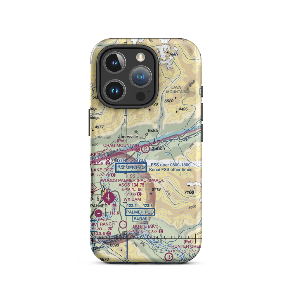 Crag Mountain Airport (52AK) VFR Sectional  Tough iPhone Case iPhone 16 Pro model shown