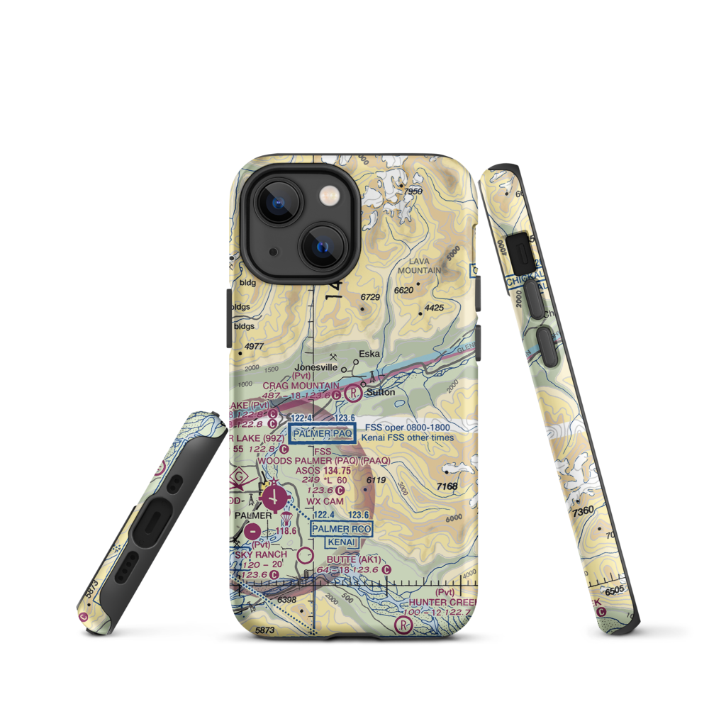 Crag Mountain Airport (52AK) VFR Sectional  Tough iPhone Case iPhone 13 mini model shown