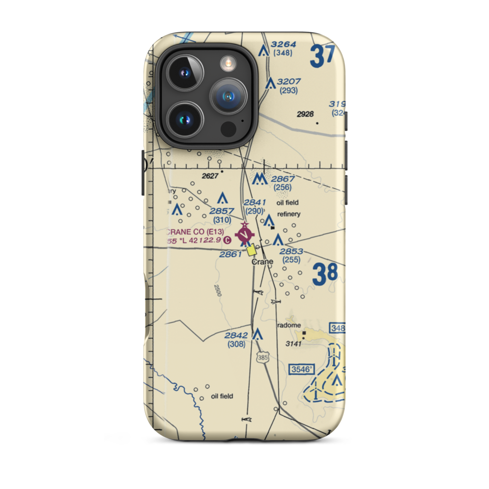 Crane County Airport (E13) VFR Sectional  Tough iPhone Case iPhone 16 Pro Max model shown