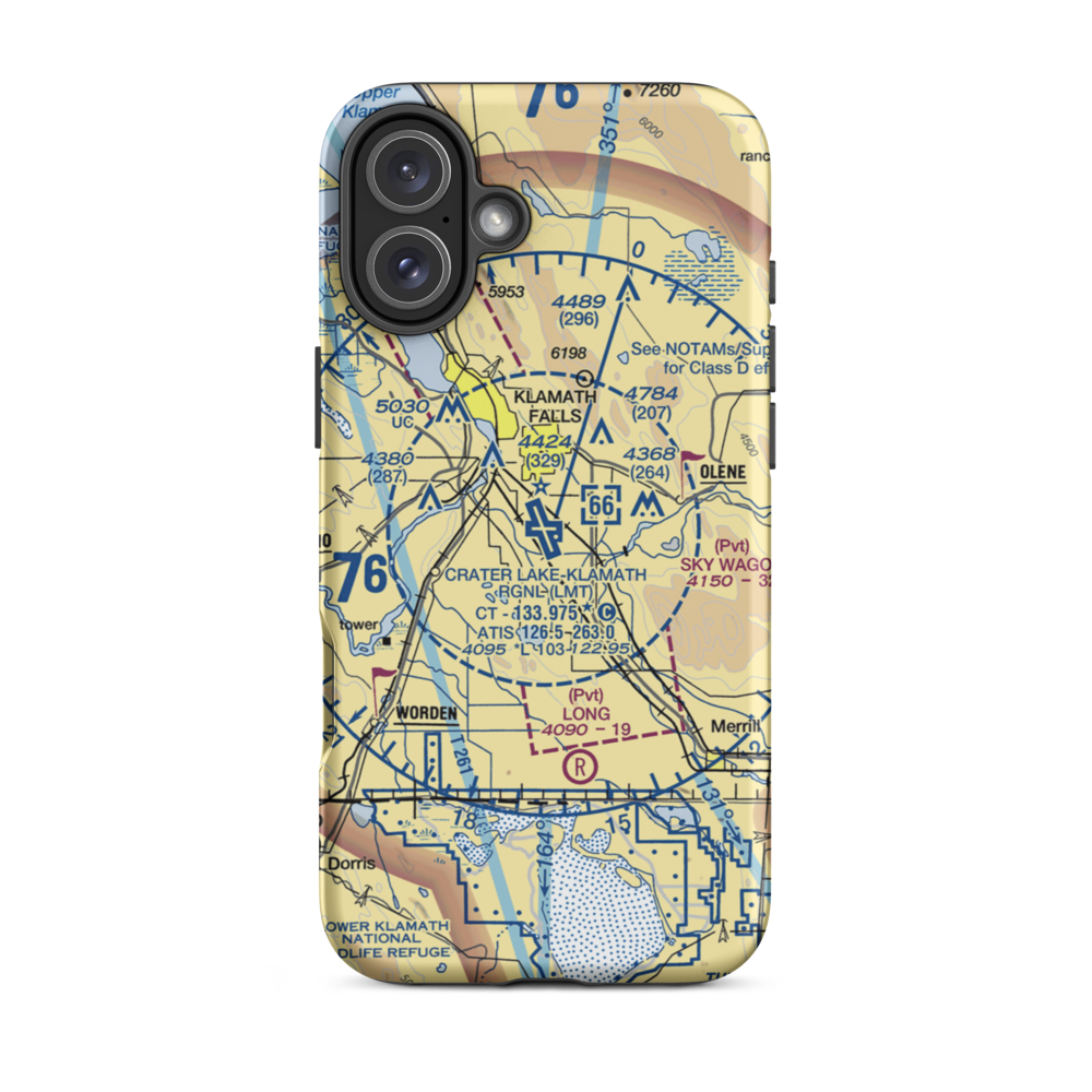 Crater Lake-Klamath Regional Airport (LMT) VFR Sectional  Tough iPhone Case iPhone 16 Plus model shown