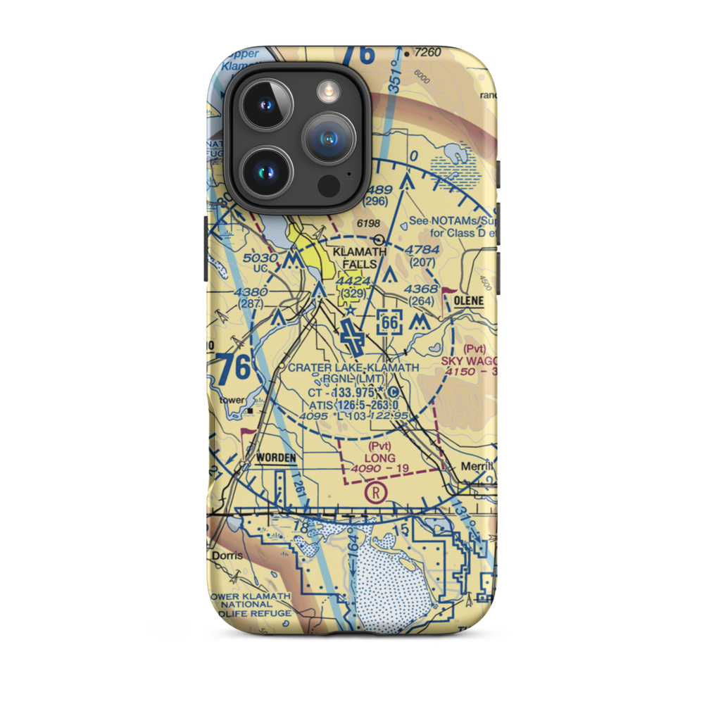 Crater Lake-Klamath Regional Airport (LMT) VFR Sectional  Tough iPhone Case iPhone 16 Pro Max model shown