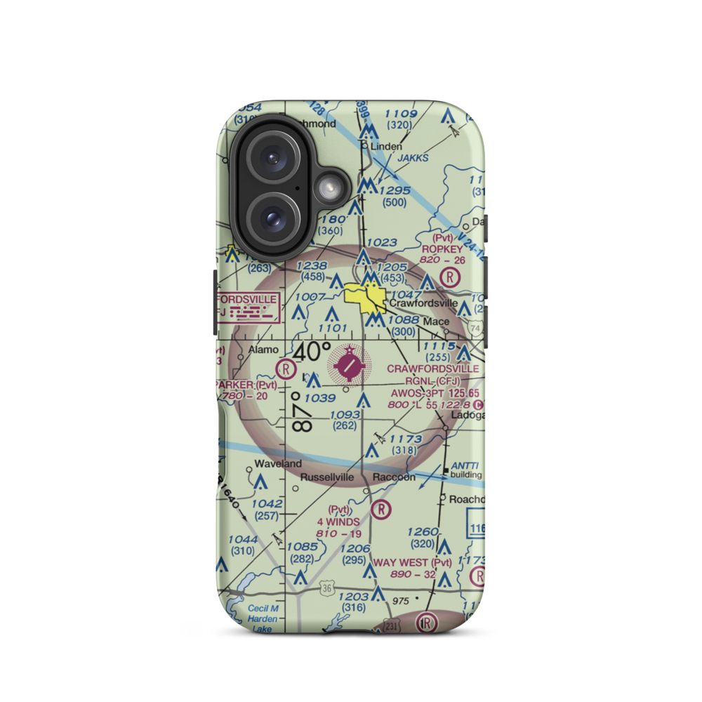 Crawfordsville Regional Airport (CFJ) VFR Sectional  Tough iPhone Case iPhone 16 model shown