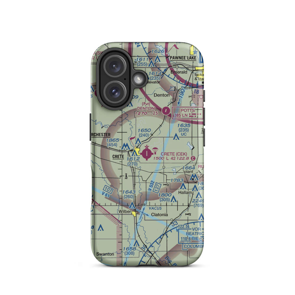 Crete Municipal Airport (CEK) VFR Sectional  Tough iPhone Case iPhone 16 model shown