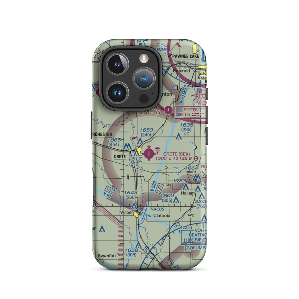 Crete Municipal Airport (CEK) VFR Sectional  Tough iPhone Case iPhone 16 Pro model shown