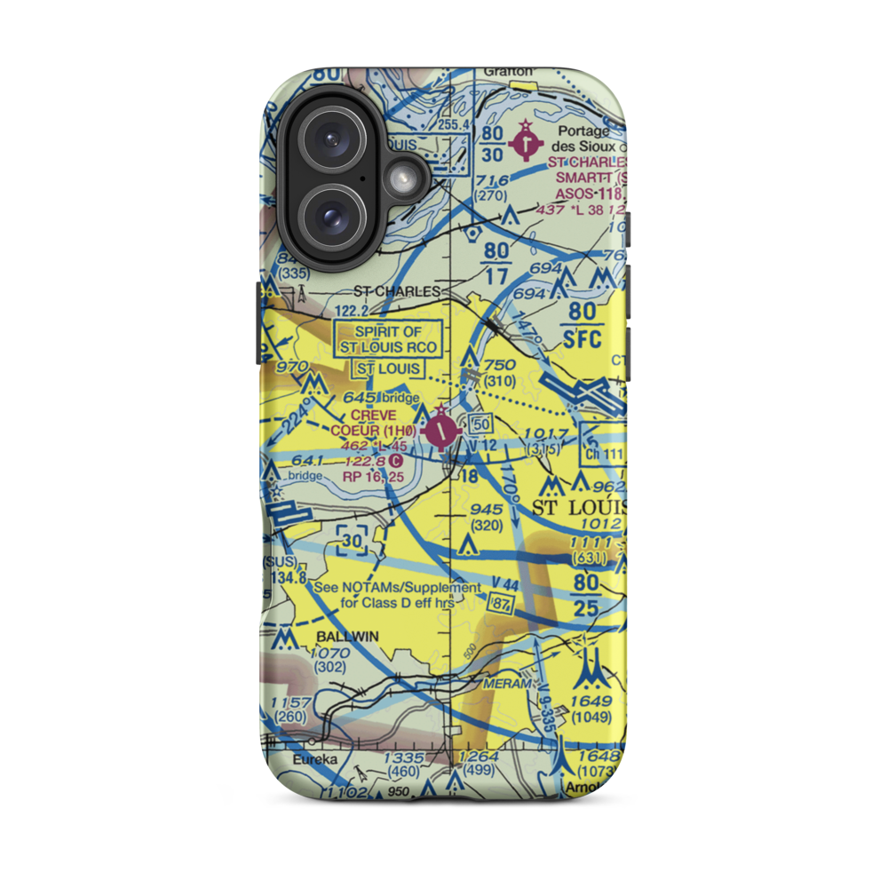 Creve Coeur Airport (1H0) VFR Sectional  Tough iPhone Case iPhone 16 Plus model shown