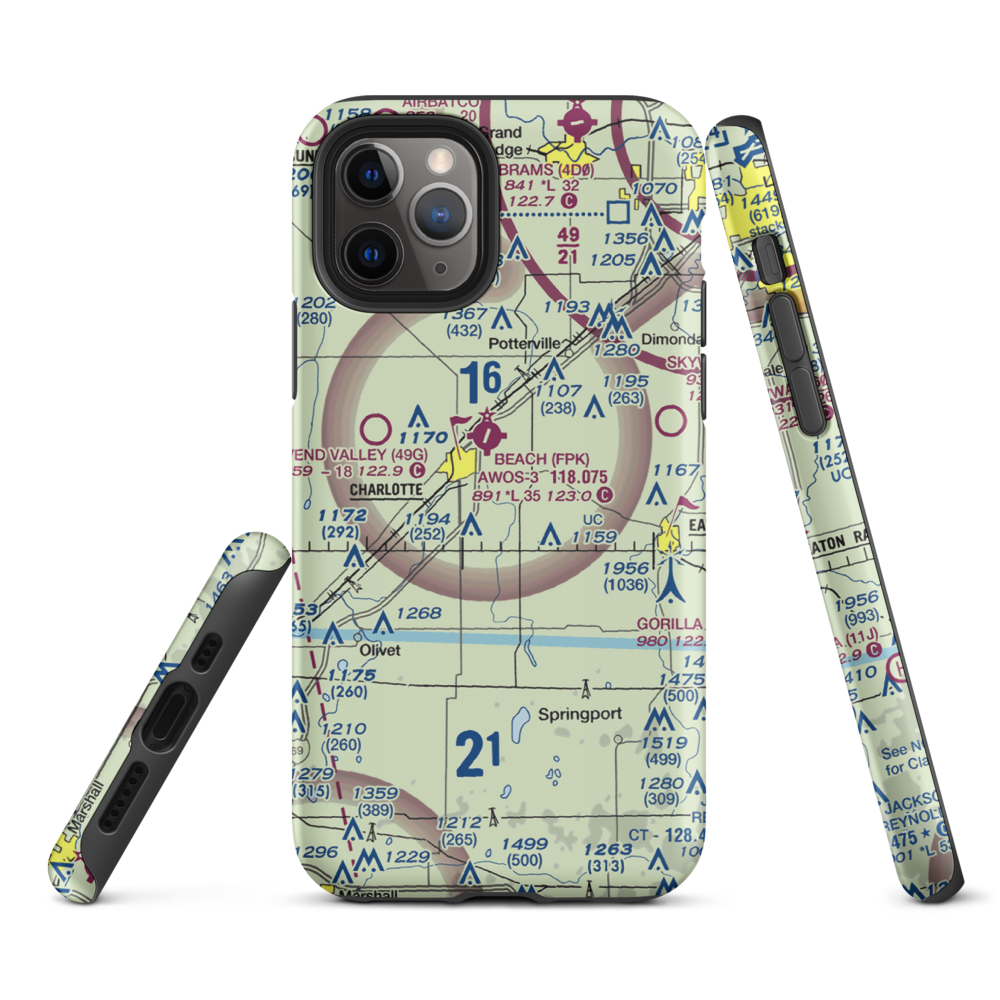 Crippen Field (MI11) VFR Sectional  Tough iPhone Case iPhone 11 Pro model shown