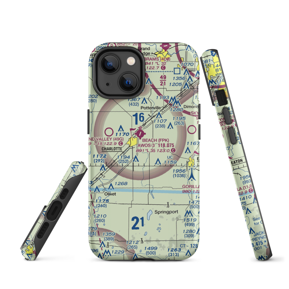 Crippen Field (MI11) VFR Sectional  Tough iPhone Case iPhone 14 model shown