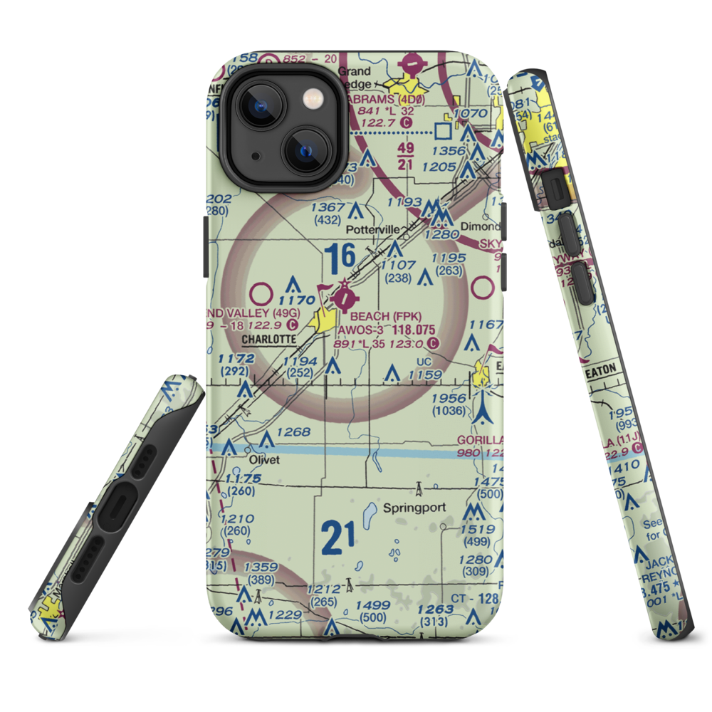 Crippen Field (MI11) VFR Sectional  Tough iPhone Case iPhone 14 Plus model shown