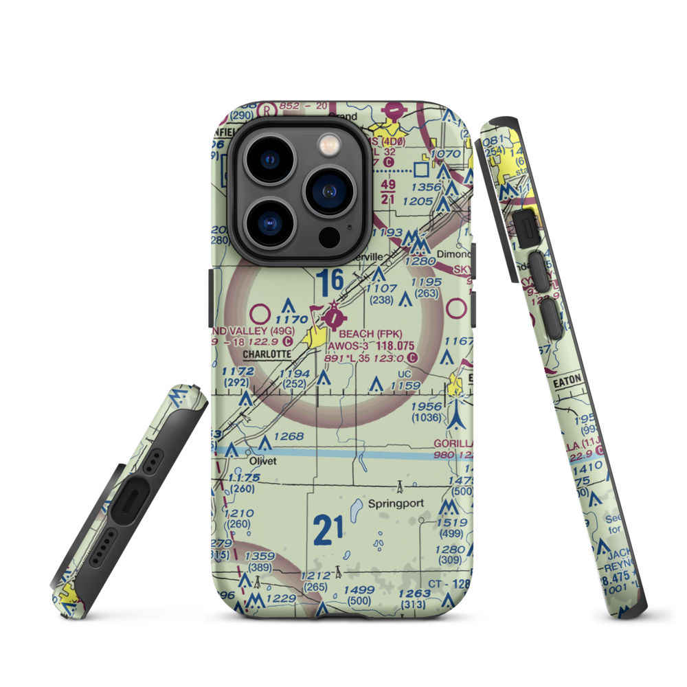 Crippen Field (MI11) VFR Sectional  Tough iPhone Case iPhone 14 Pro model shown