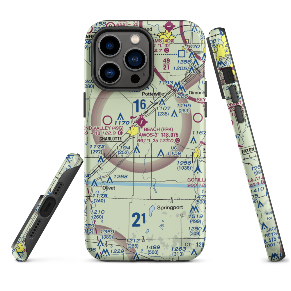 Crippen Field (MI11) VFR Sectional  Tough iPhone Case iPhone 14 Pro Max model shown