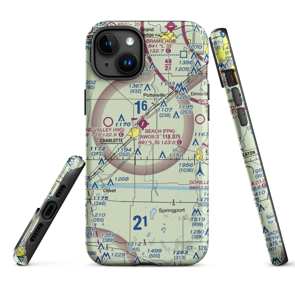 Crippen Field (MI11) VFR Sectional  Tough iPhone Case iPhone 15 Plus model shown