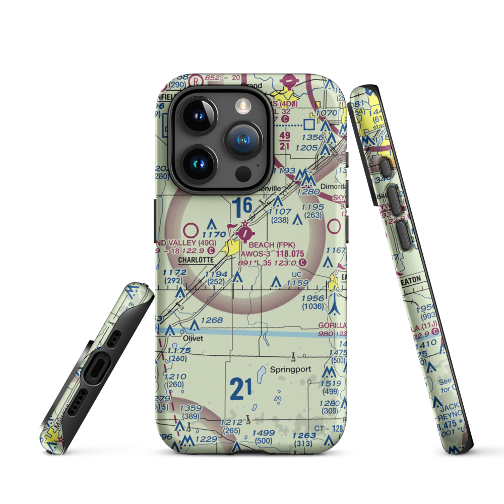 Crippen Field (MI11) VFR Sectional  Tough iPhone Case iPhone 15 Pro model shown