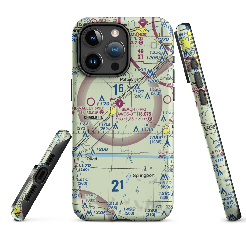 Crippen Field (MI11) VFR Sectional  Tough iPhone Case iPhone 15 Pro Max model shown