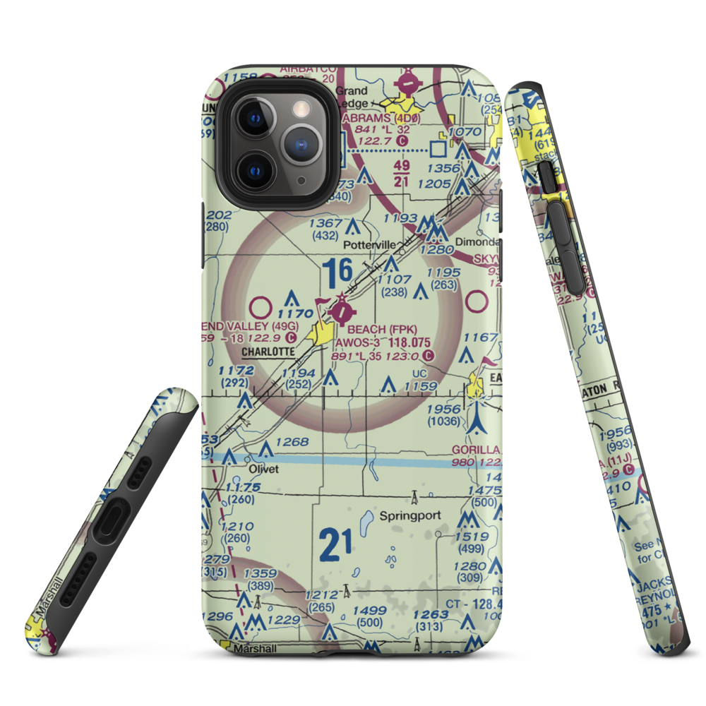 Crippen Field (MI11) VFR Sectional  Tough iPhone Case iPhone 11 Pro Max model shown