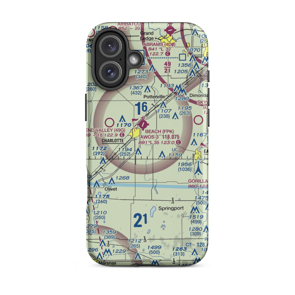 Crippen Field (MI11) VFR Sectional  Tough iPhone Case iPhone 16 Plus model shown
