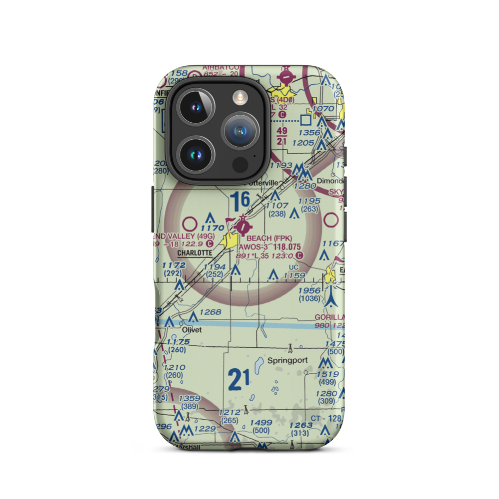 Crippen Field (MI11) VFR Sectional  Tough iPhone Case iPhone 16 Pro model shown