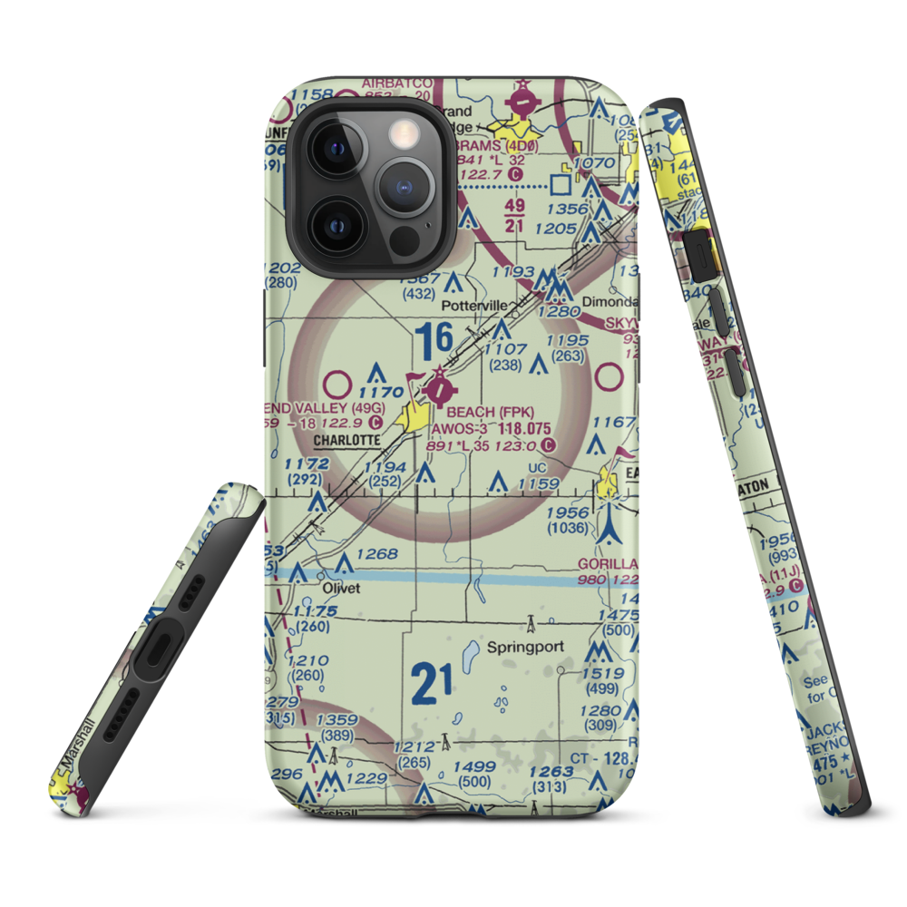 Crippen Field (MI11) VFR Sectional  Tough iPhone Case iPhone 12 Pro Max model shown