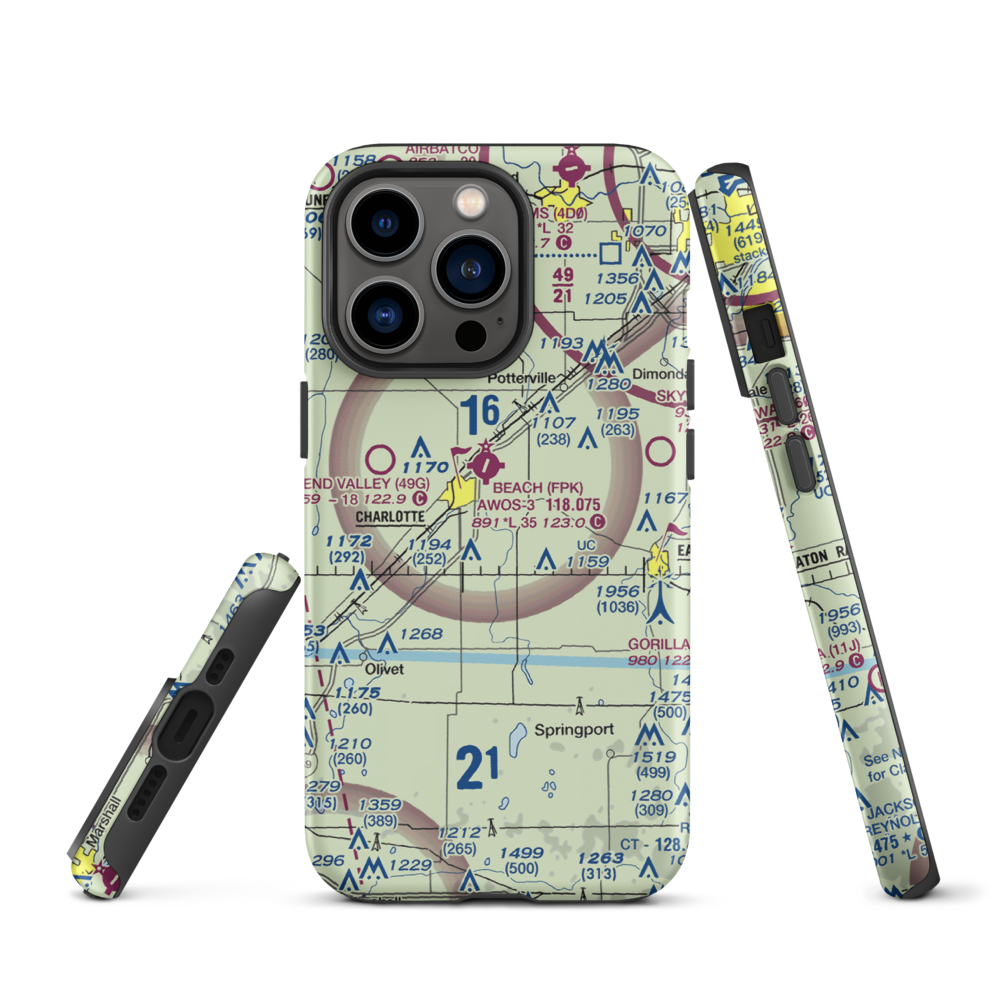 Crippen Field (MI11) VFR Sectional  Tough iPhone Case iPhone 13 Pro model shown