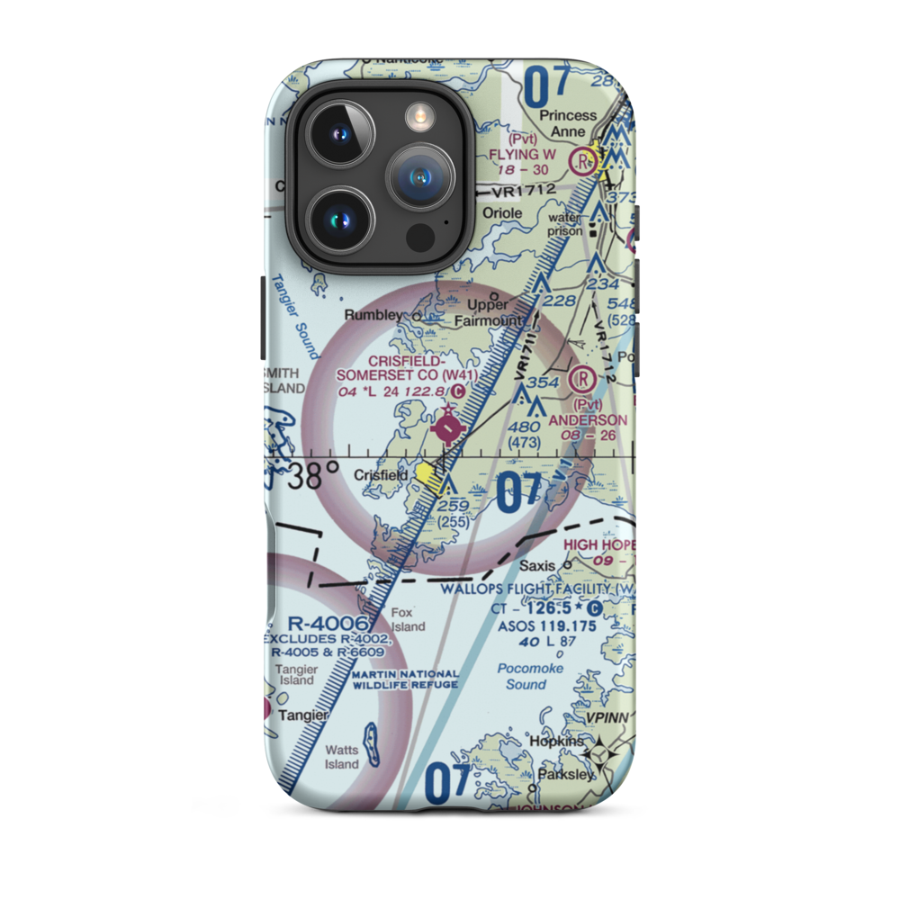 Crisfield Municipal Airport (W41) VFR Sectional  Tough iPhone Case iPhone 16 Pro Max model shown