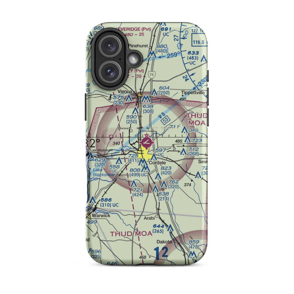 Crisp County Cordele Airport (CKF) VFR Sectional  Tough iPhone Case iPhone 16 Plus model shown