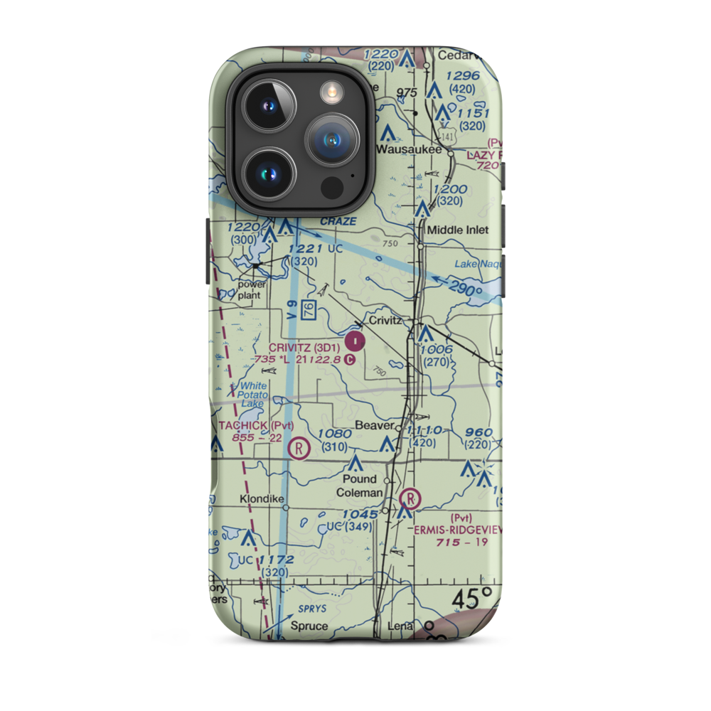 Crivitz Municipal Airport (3D1) VFR Sectional  Tough iPhone Case iPhone 16 Pro Max model shown