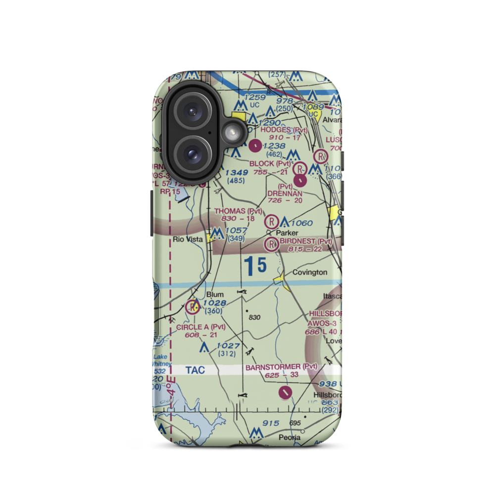 Cross Wind Acres Airport (TE47) VFR Sectional  Tough iPhone Case iPhone 16 model shown