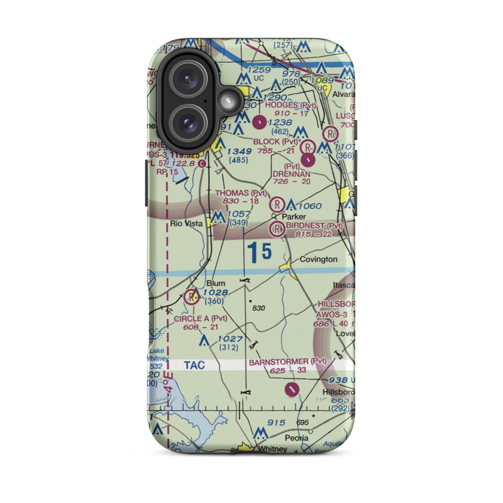 Cross Wind Acres Airport (TE47) VFR Sectional  Tough iPhone Case iPhone 16 Plus model shown