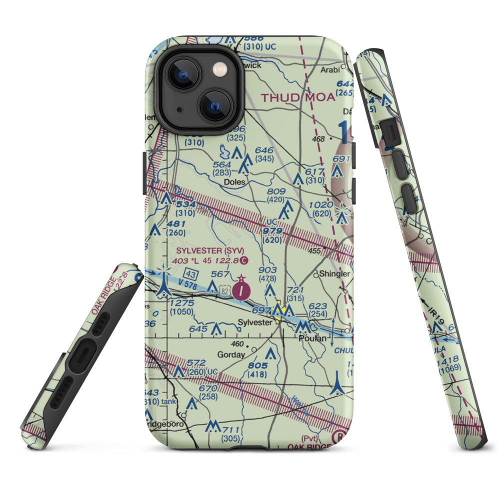 Crowe Airport (GA42) VFR Sectional  Tough iPhone Case iPhone 14 Plus model shown