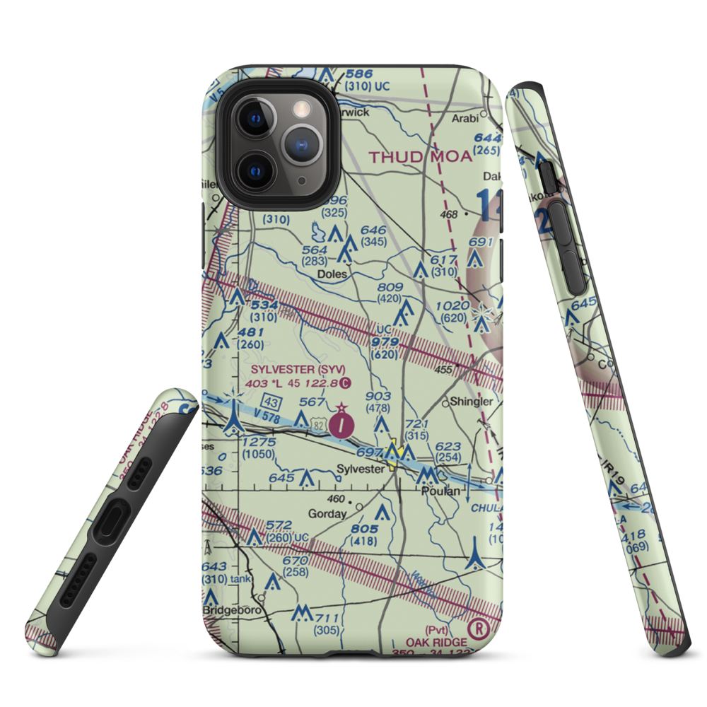 Crowe Airport (GA42) VFR Sectional  Tough iPhone Case iPhone 11 Pro Max model shown