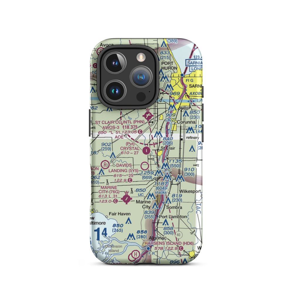 Crystal Airport (MI41) VFR Sectional  Tough iPhone Case iPhone 16 Pro model shown