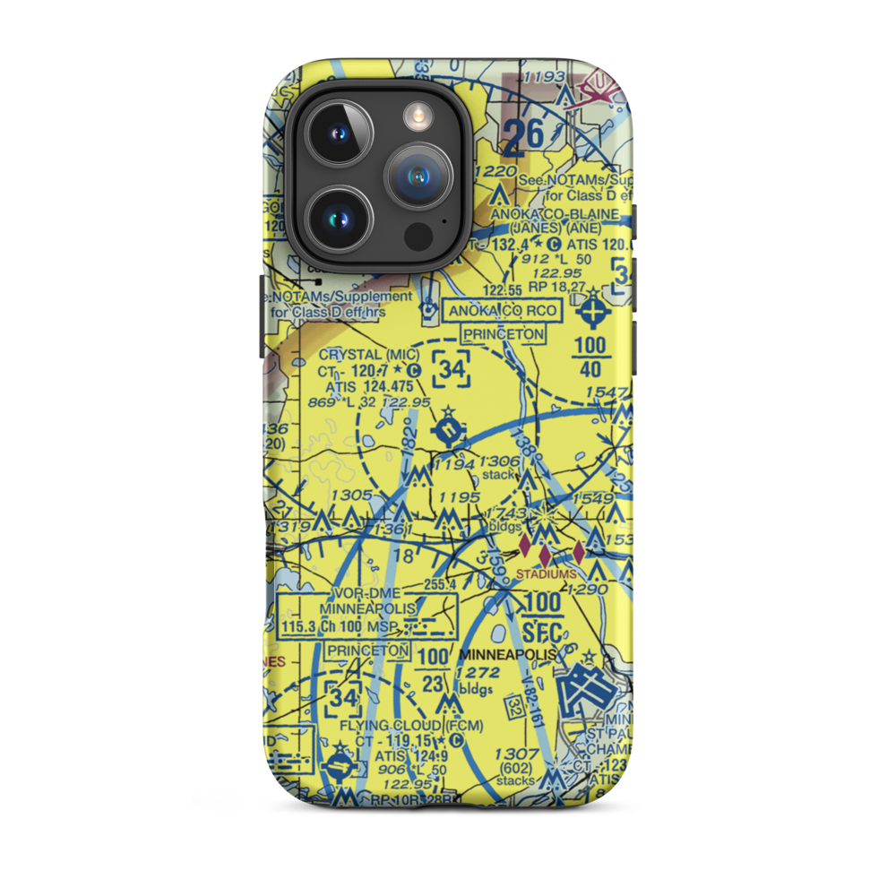 Crystal Airport (MIC) VFR Sectional  Tough iPhone Case iPhone 16 Pro Max model shown