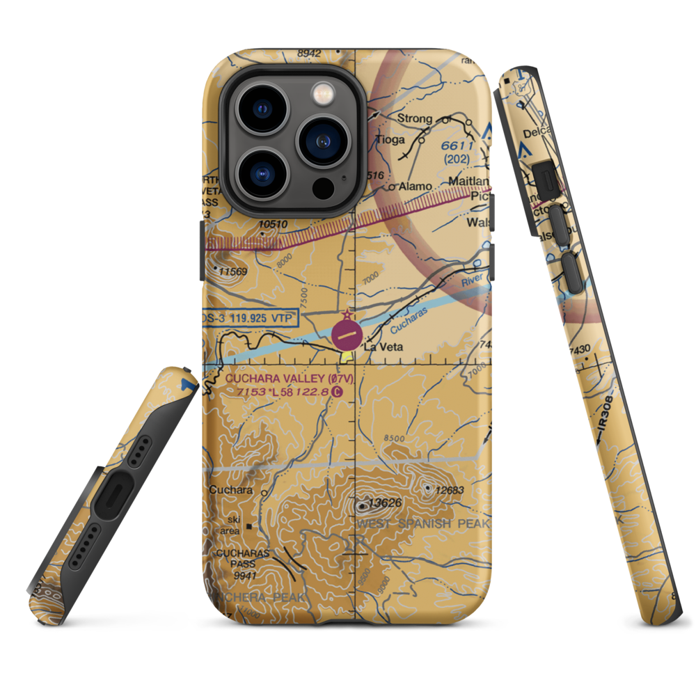 Cuchara Valley At La Veta Airport (07V) VFR Sectional  Tough iPhone Case iPhone 14 Pro Max model shown