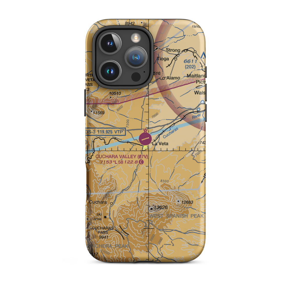 Cuchara Valley At La Veta Airport (07V) VFR Sectional  Tough iPhone Case iPhone 16 Pro Max model shown