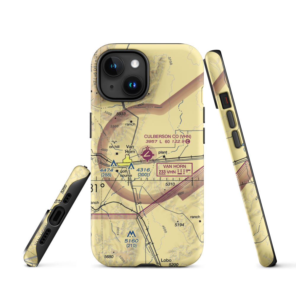 Culberson County Airport (VHN) VFR Sectional  Tough iPhone Case iPhone 15 model shown