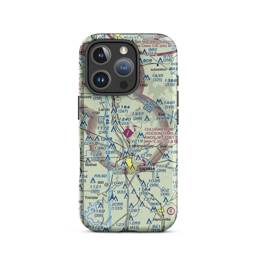 Cullman Regional Airport-Folsom Field (CMD) VFR Sectional  Tough iPhone Case iPhone 16 Pro model shown