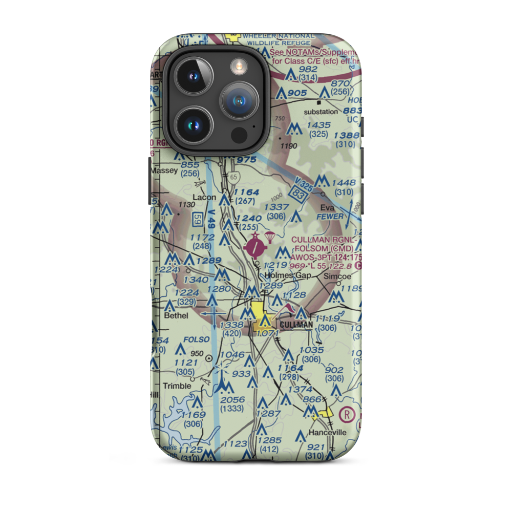 Cullman Regional Airport-Folsom Field (CMD) VFR Sectional  Tough iPhone Case iPhone 16 Pro Max model shown