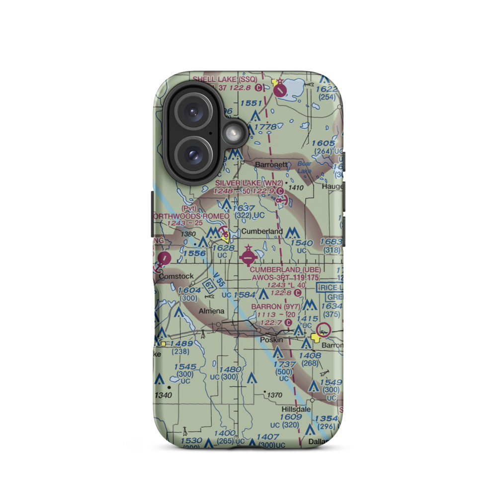 Cumberland Municipal Airport (UBE) VFR Sectional  Tough iPhone Case iPhone 16 model shown