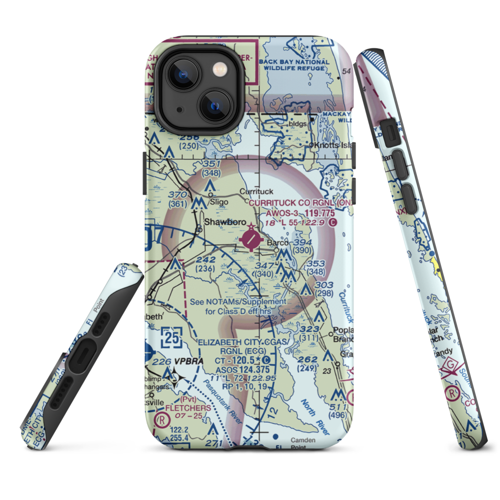 Currituck County Regional Airport (ONX) VFR Sectional  Tough iPhone Case iPhone 14 Plus model shown