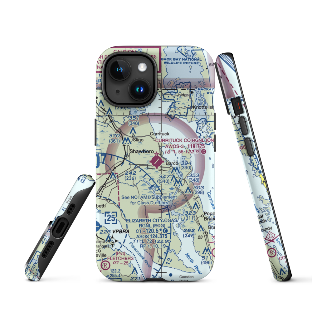 Currituck County Regional Airport (ONX) VFR Sectional  Tough iPhone Case iPhone 15 model shown