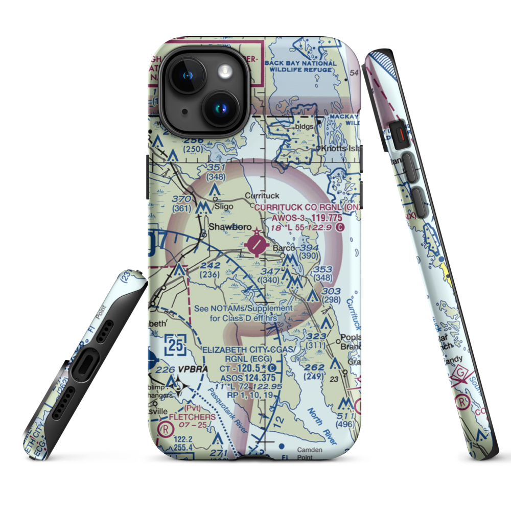 Currituck County Regional Airport (ONX) VFR Sectional  Tough iPhone Case iPhone 15 Plus model shown