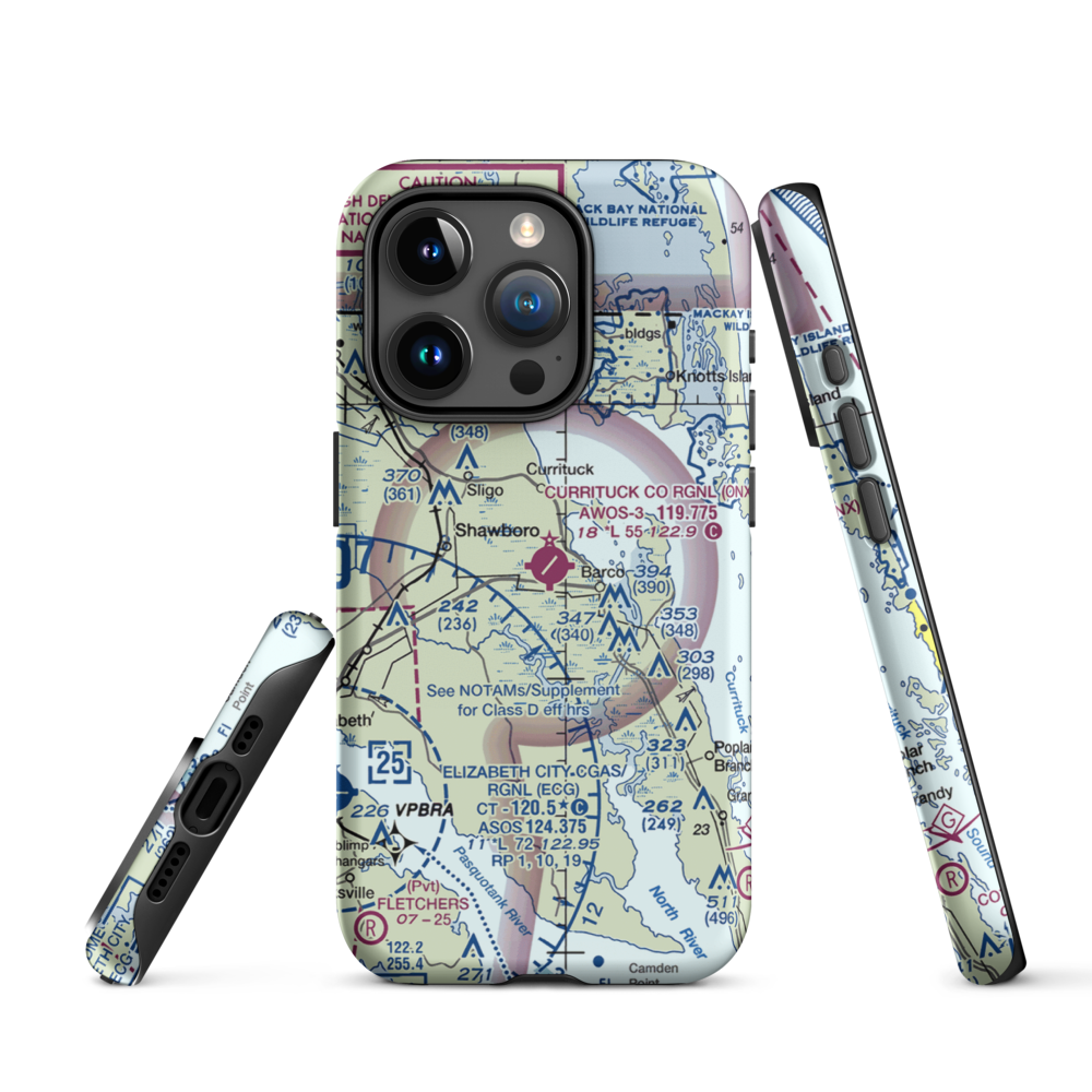 Currituck County Regional Airport (ONX) VFR Sectional  Tough iPhone Case iPhone 15 Pro model shown