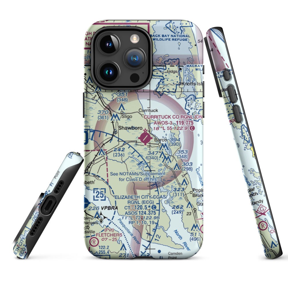 Currituck County Regional Airport (ONX) VFR Sectional  Tough iPhone Case iPhone 15 Pro Max model shown